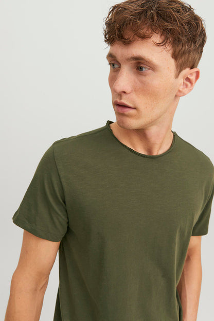 Jack & Jones Essentials Jjebasher Pamuklu Bisiklet Yaka Erkek T Shirt 12182498 KOYU HAKİ