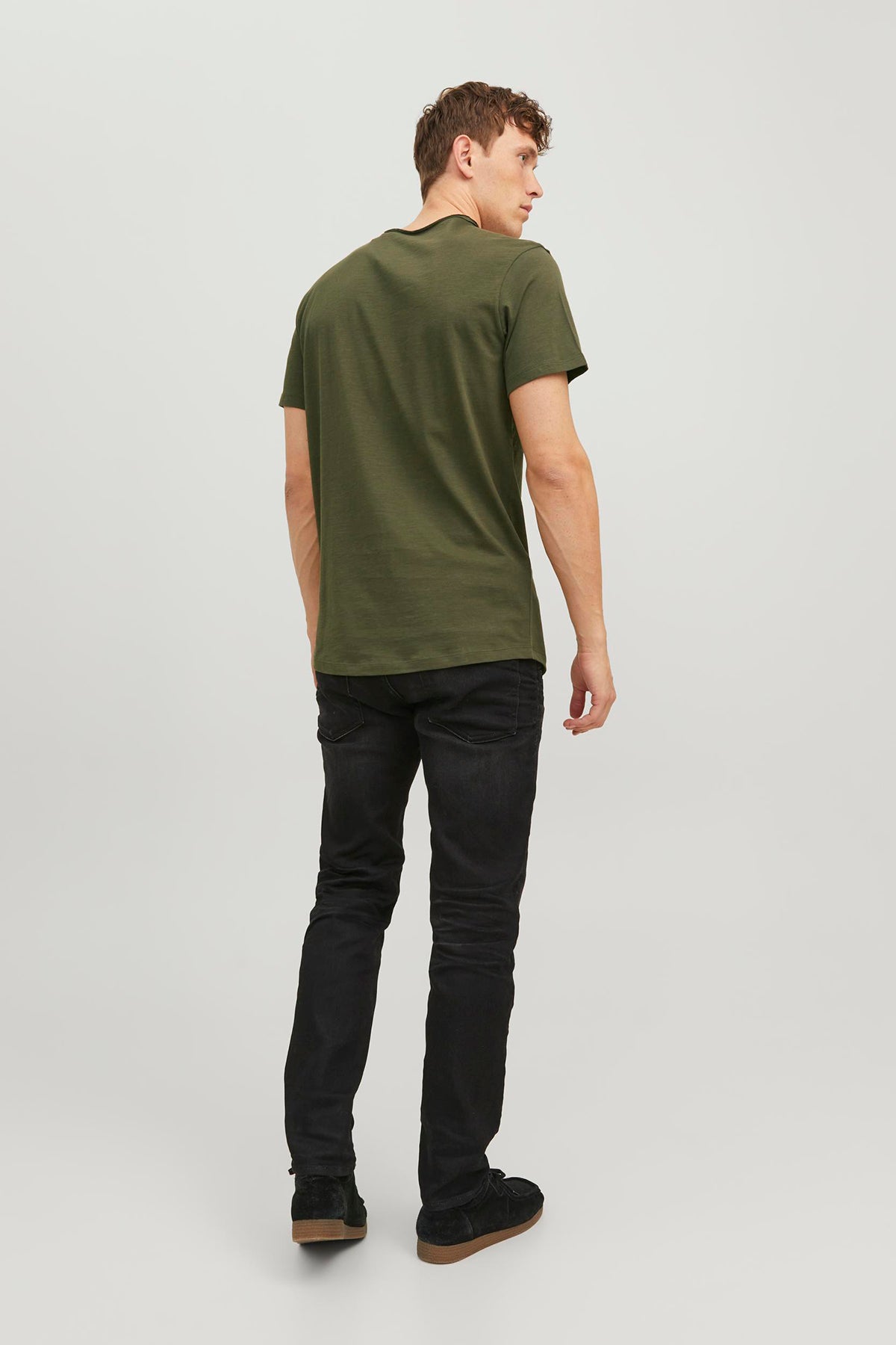 Jack & Jones Essentials Jjebasher Pamuklu Bisiklet Yaka Erkek T Shirt 12182498 KOYU HAKİ