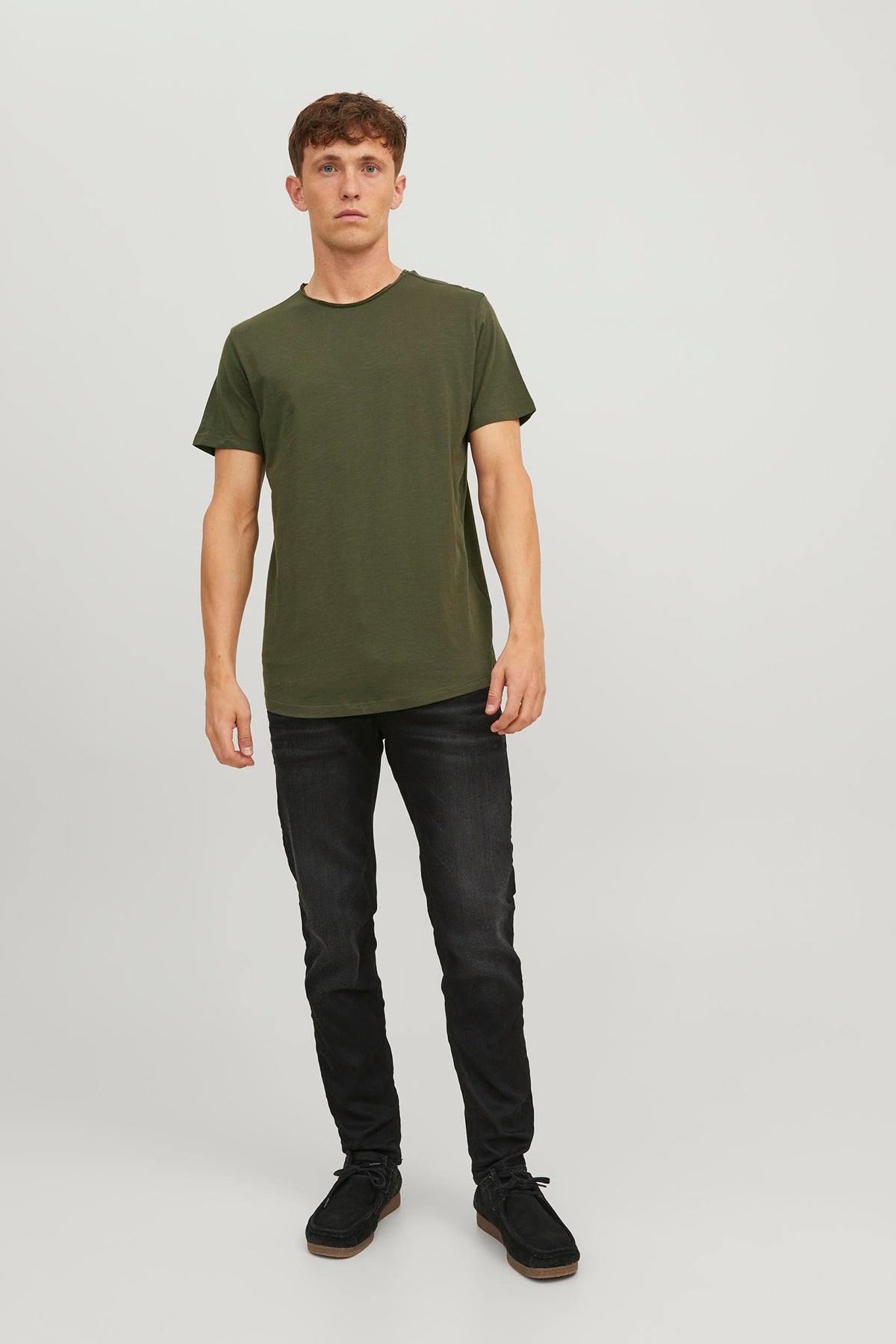 Jack & Jones Essentials Jjebasher Pamuklu Bisiklet Yaka Erkek T Shirt 12182498 KOYU HAKİ