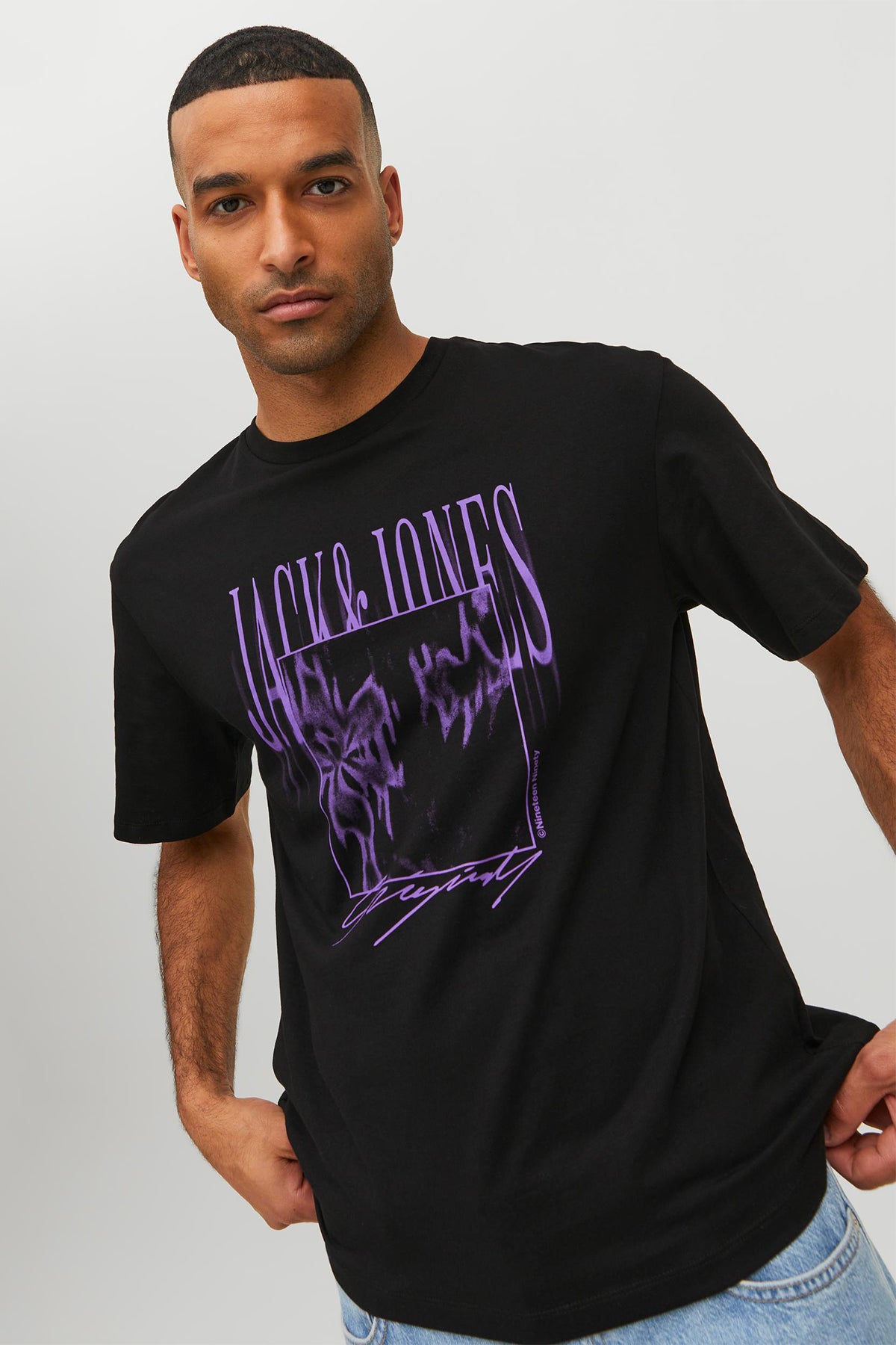 Jack & Jones Originals % 100 Pamuk Regular Fit Bisiklet Yaka Erkek T Shirt 12230182 SİYAH-MOR