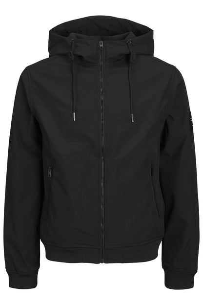 Jack & Jones Jjebasic Büyük Beden Suya Dayanıklı Kapüşonlu Softshell Erkek Mont 12236331 SİYAH