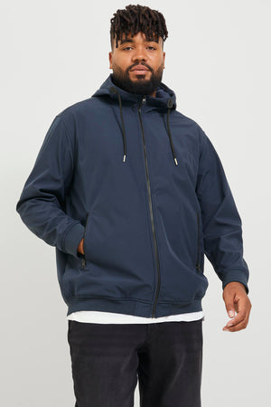 Jack & Jones Jjebasic Büyük Beden Suya Dayanıklı Kapüşonlu Softshell Erkek Mont 12236331 LACİVERT