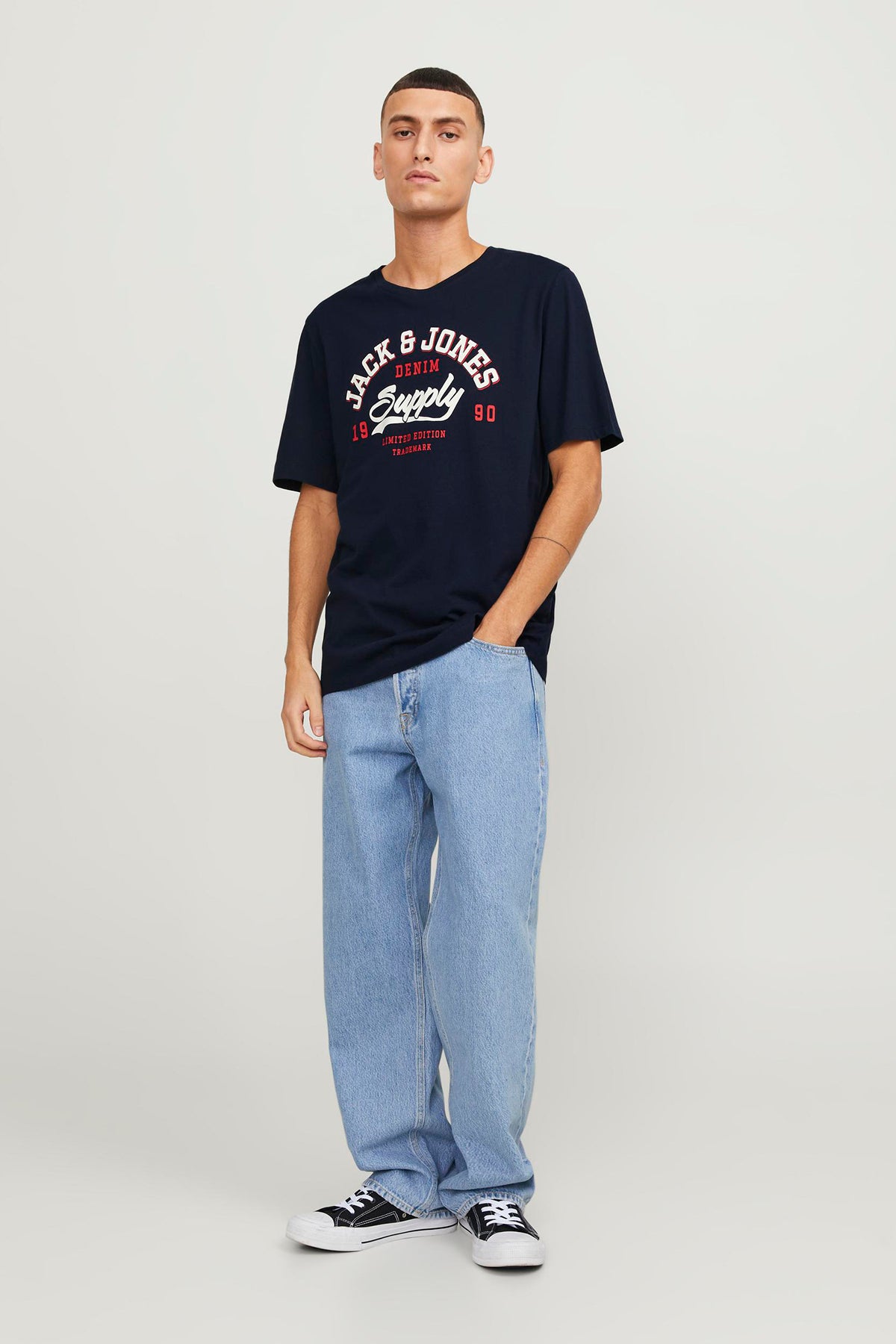 Jack & Jones Essentials Jjelogo Pamuklu Bisiklet Yaka Erkek T Shirt 12246690 LACİVERT