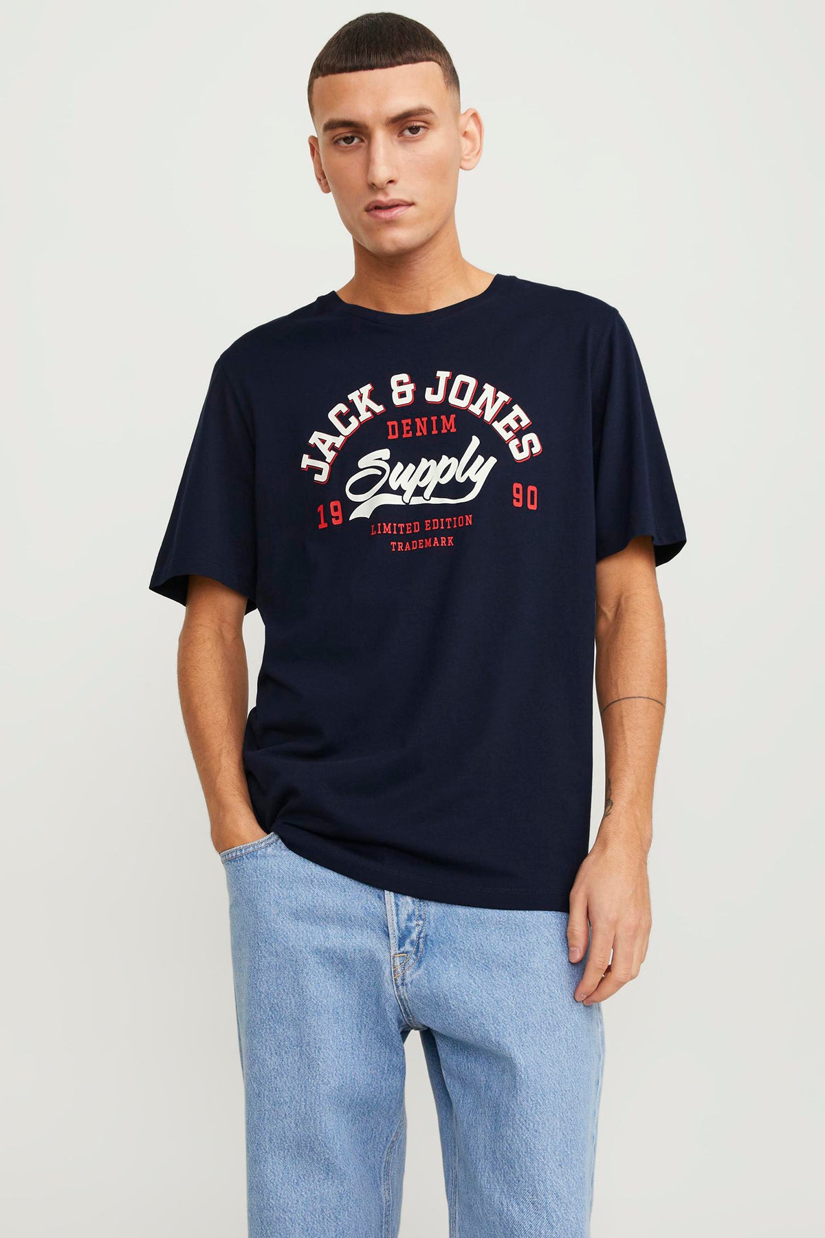 Jack & Jones Essentials Jjelogo Pamuklu Bisiklet Yaka Erkek T Shirt 12246690 LACİVERT