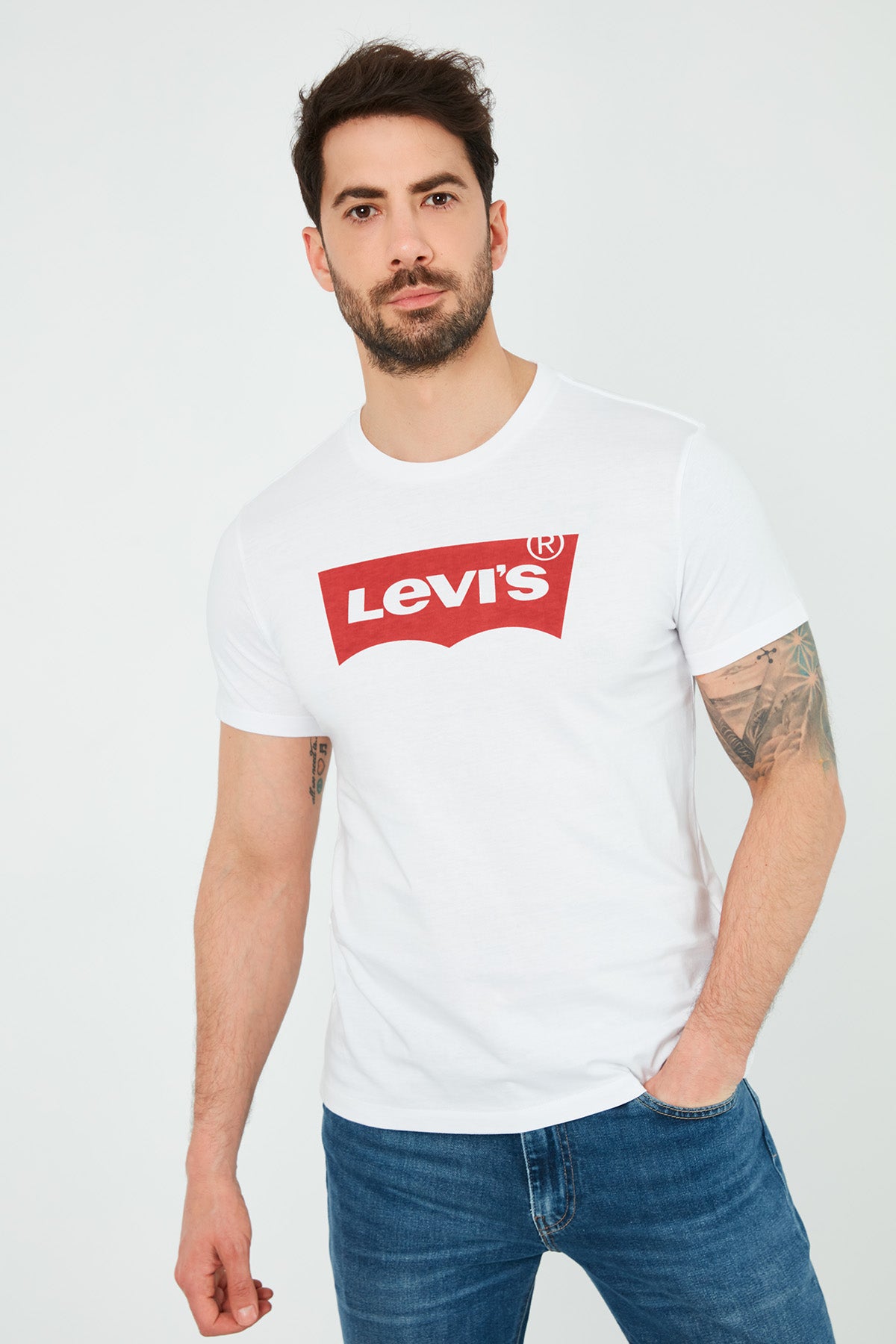 Levi's Baskılı Bisiklet Yaka % 100 Pamuk Erkek T Shirt 17783-0314 BEYAZ