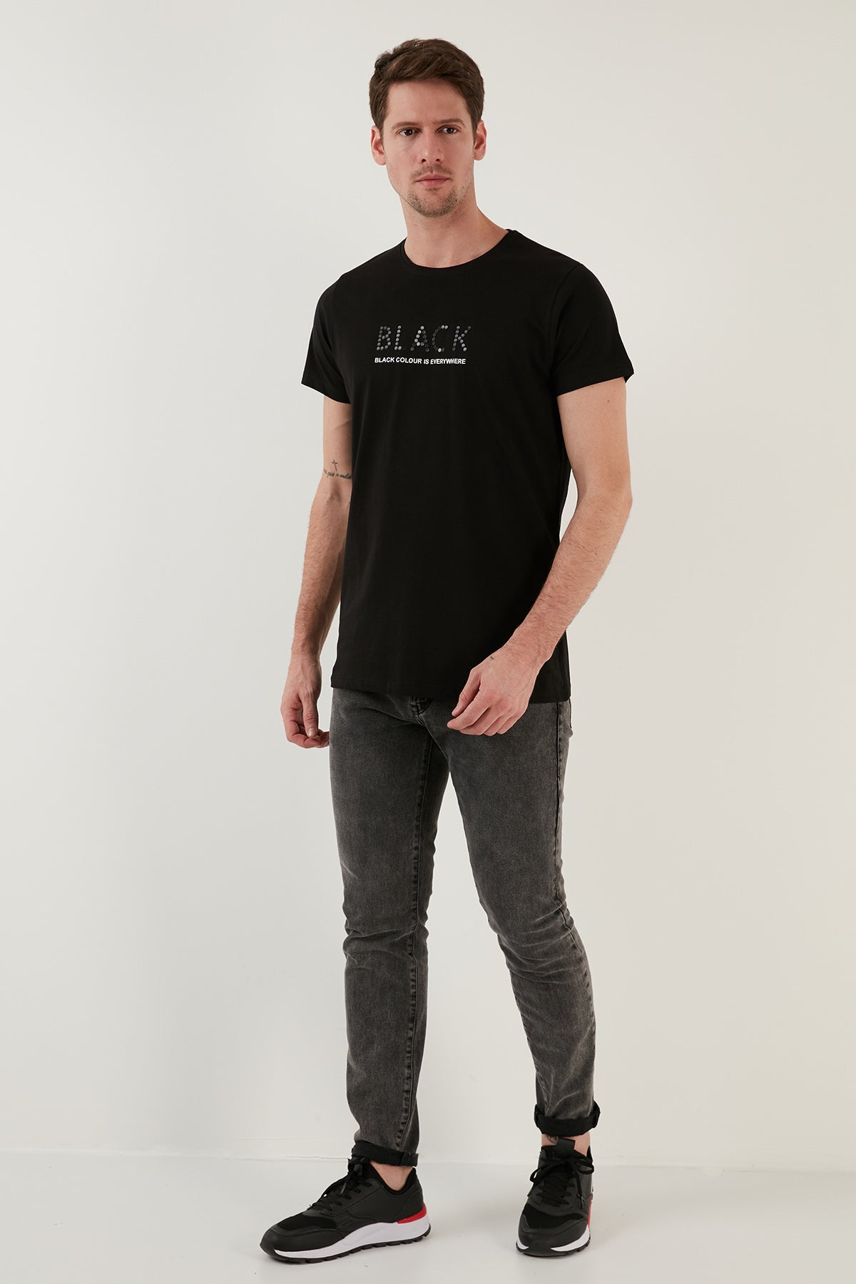 Buratti % 100 Pamuk Baskılı Slim Fit Bisiklet Yaka Erkek T Shirt 541BLACKCOLOUR SİYAH