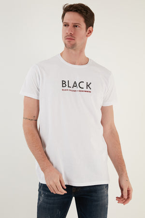 Buratti % 100 Pamuk Baskılı Slim Fit Bisiklet Yaka Erkek T Shirt 541BLACKCOLOUR BEYAZ