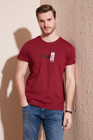 Buratti Pamuklu Slim Fit Bisiklet Yaka Erkek T Shirt 541CHANGE24 BORDO