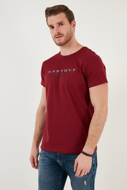 Buratti Baskılı Bisiklet Yaka Pamuklu Slim Fit Erkek T Shirt 541DPRTMNT24 BORDO