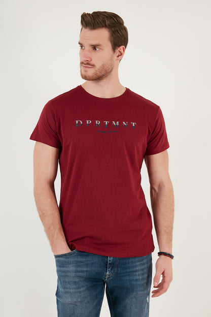 Buratti Baskılı Bisiklet Yaka Pamuklu Slim Fit Erkek T Shirt 541DPRTMNT24 BORDO