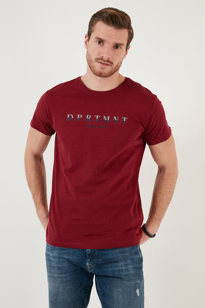 Buratti Baskılı Bisiklet Yaka Pamuklu Slim Fit Erkek T Shirt 541DPRTMNT24 BORDO