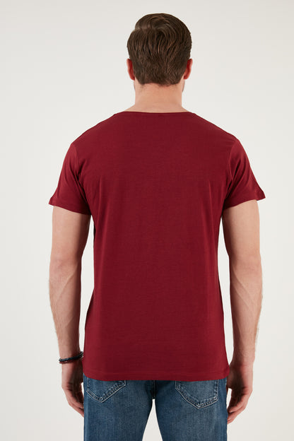 Buratti Baskılı Bisiklet Yaka Pamuklu Slim Fit Erkek T Shirt 541DPRTMNT24 BORDO