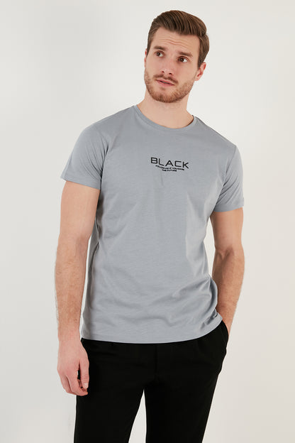 Buratti Baskılı Bisiklet Yaka % 100 Pamuk Slim Fit Erkek T Shirt 541FOLLOW AÇIK GRİ