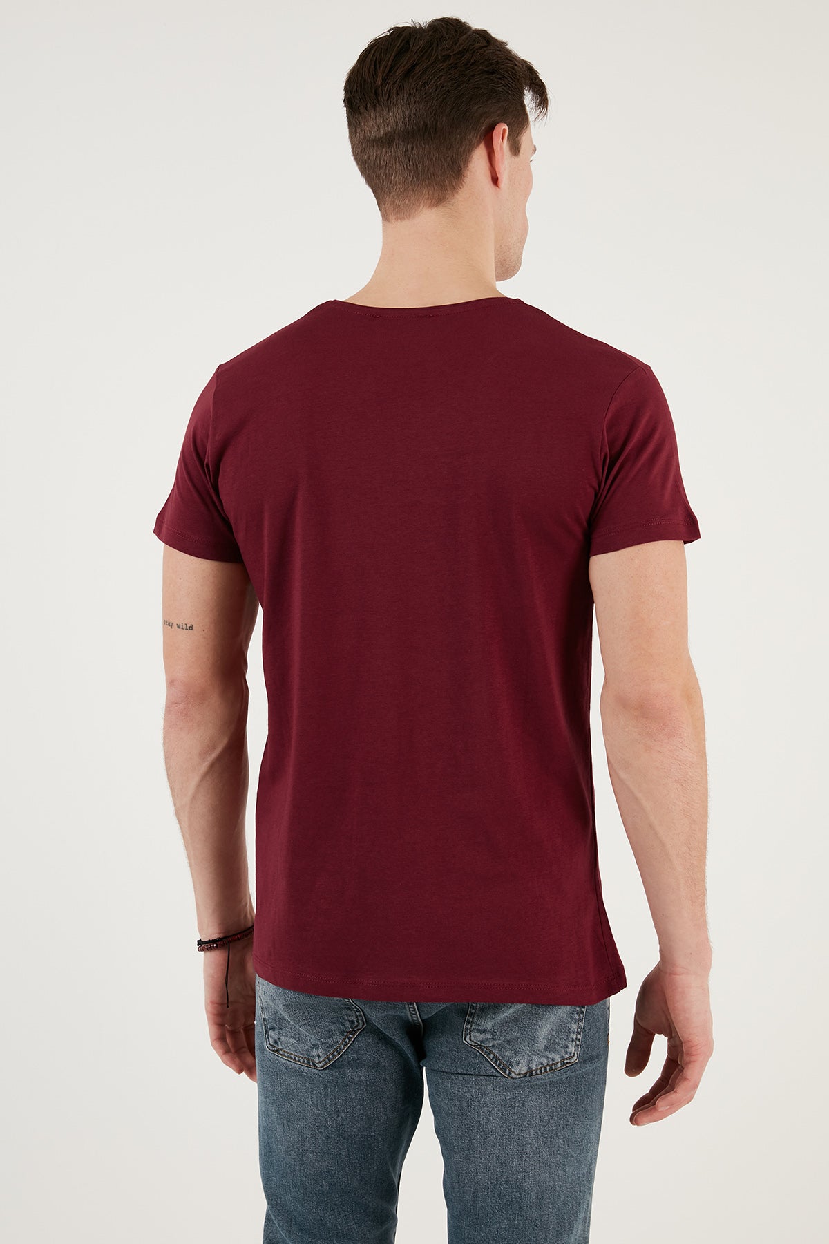 Buratti Basklı Bisiklet Yaka % 100 Pamuklu Slim Fit Erkek T Shirt 541GET BORDO