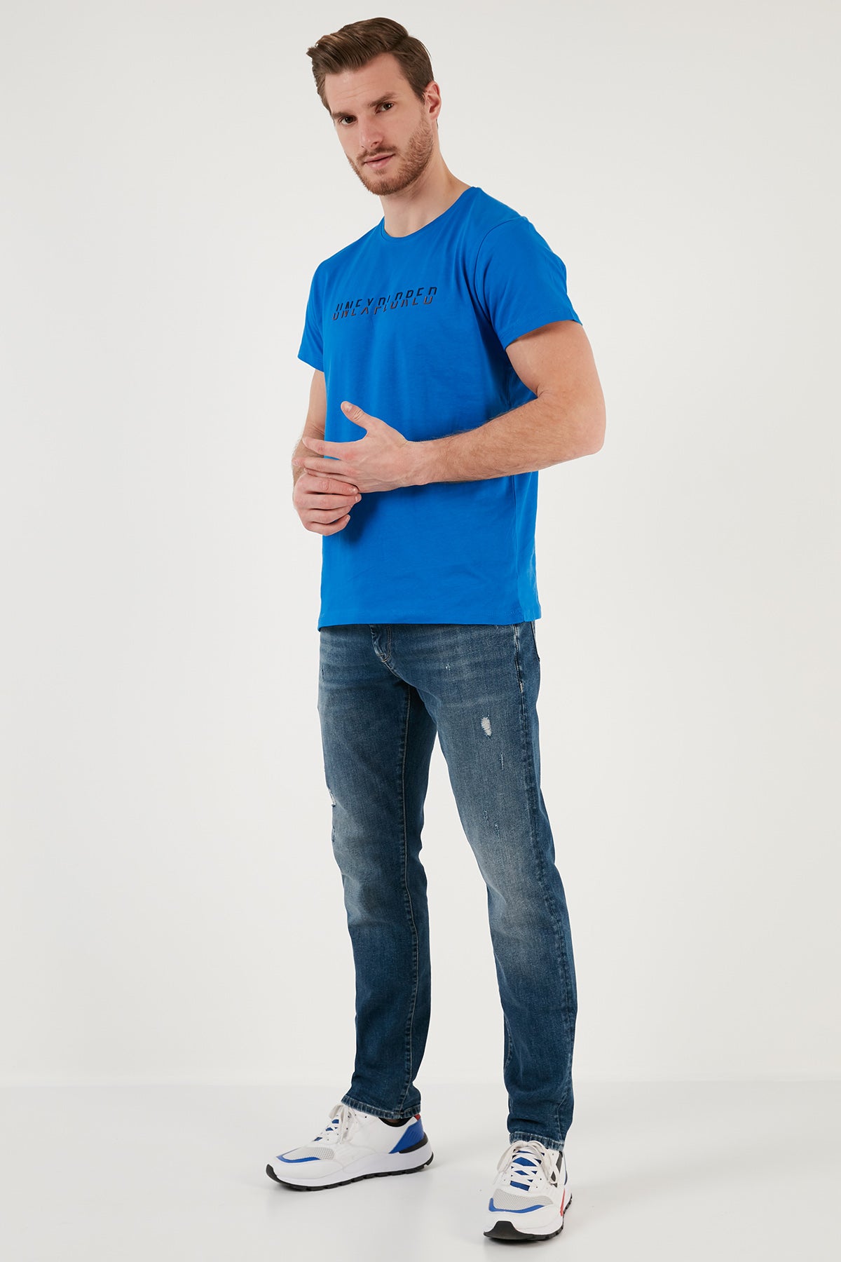 Buratti Bisiklet Yaka % 100 Pamuklu Slim Fit Erkek T Shirt 541UNEXPLORED24 MAVİ