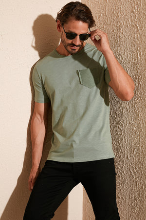 Buratti % 100 Pamuklu Slim Fit Bisiklet Yaka Cepli Erkek T Shirt 5902000 YEŞİL