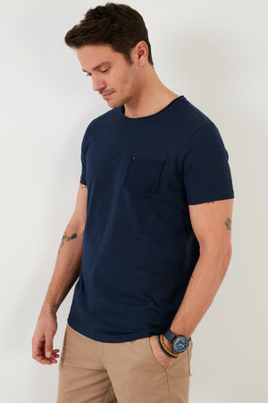 Buratti % 100 Pamuklu Slim Fit Bisiklet Yaka Cepli Erkek T Shirt 5902000 İNDİGO