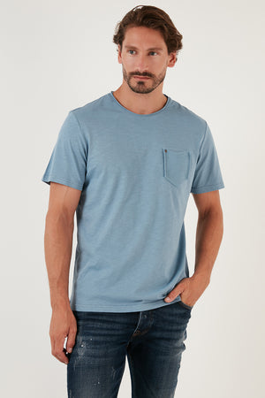 Buratti % 100 Pamuklu Slim Fit Bisiklet Yaka Cepli Erkek T Shirt 5902000 AÇIK MAVİ