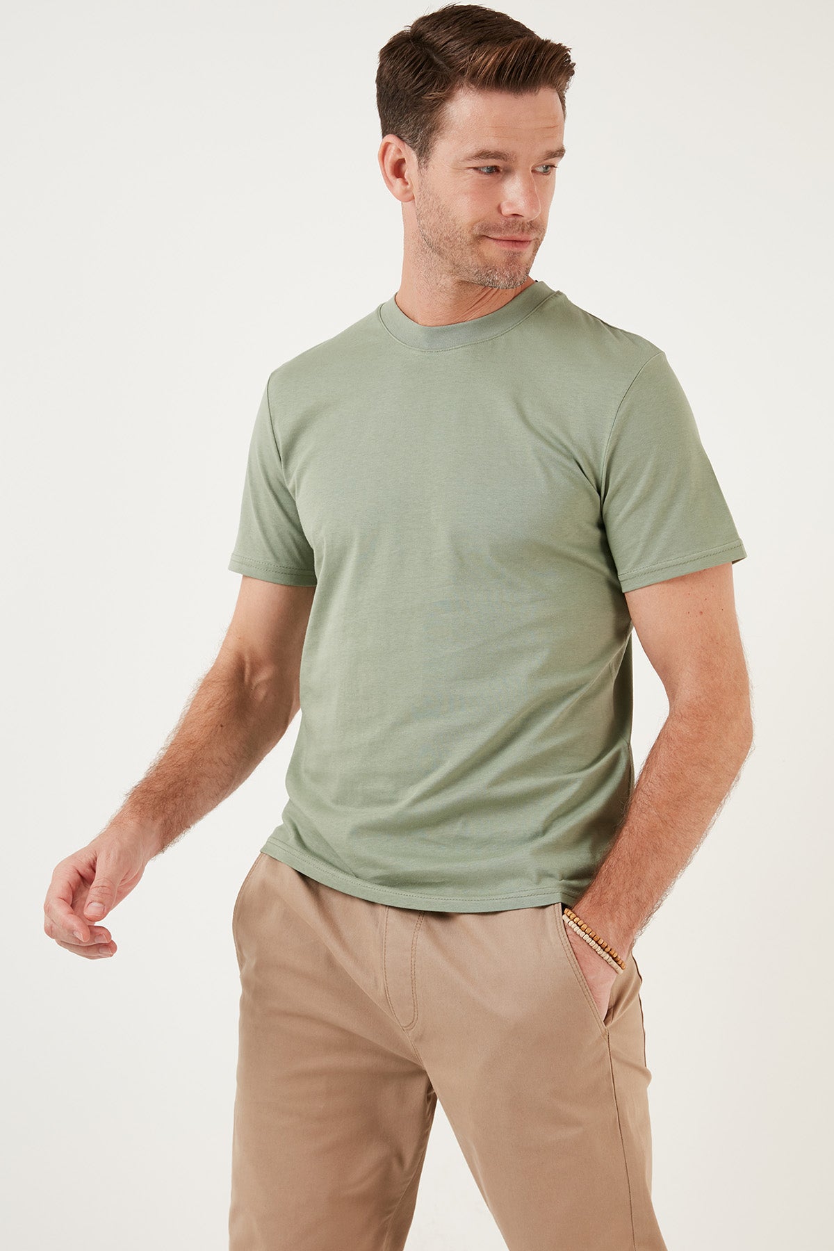 Buratti Pamuklu Regular Fit Bisiklet Yaka Basic Erkek T Shirt 59020201 ELMA YEŞİLİ