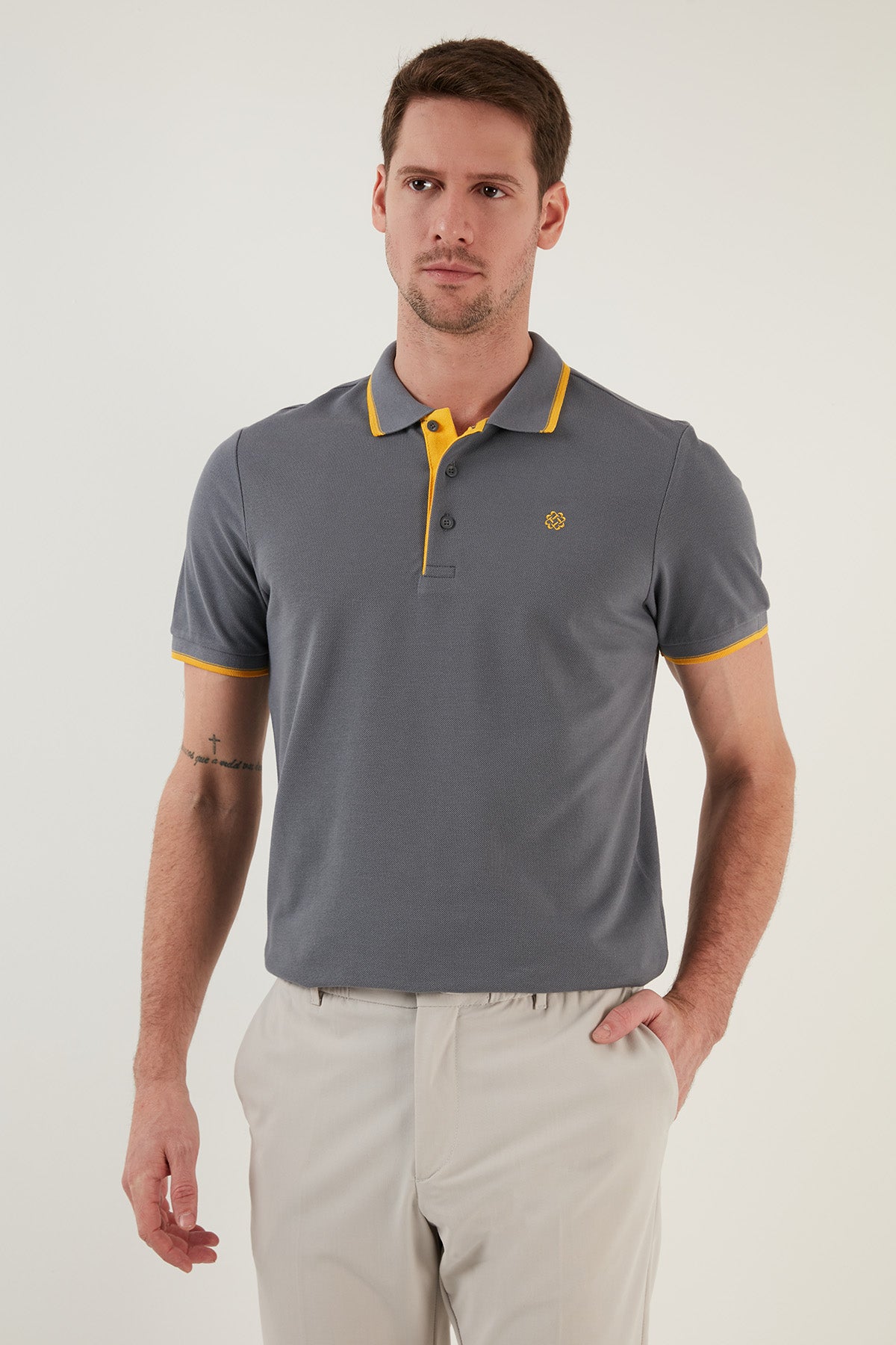 Buratti % 100 Pamuk Düğmeli Slim Fit Erkek Polo T Shirt 5902118 ANTRASİT