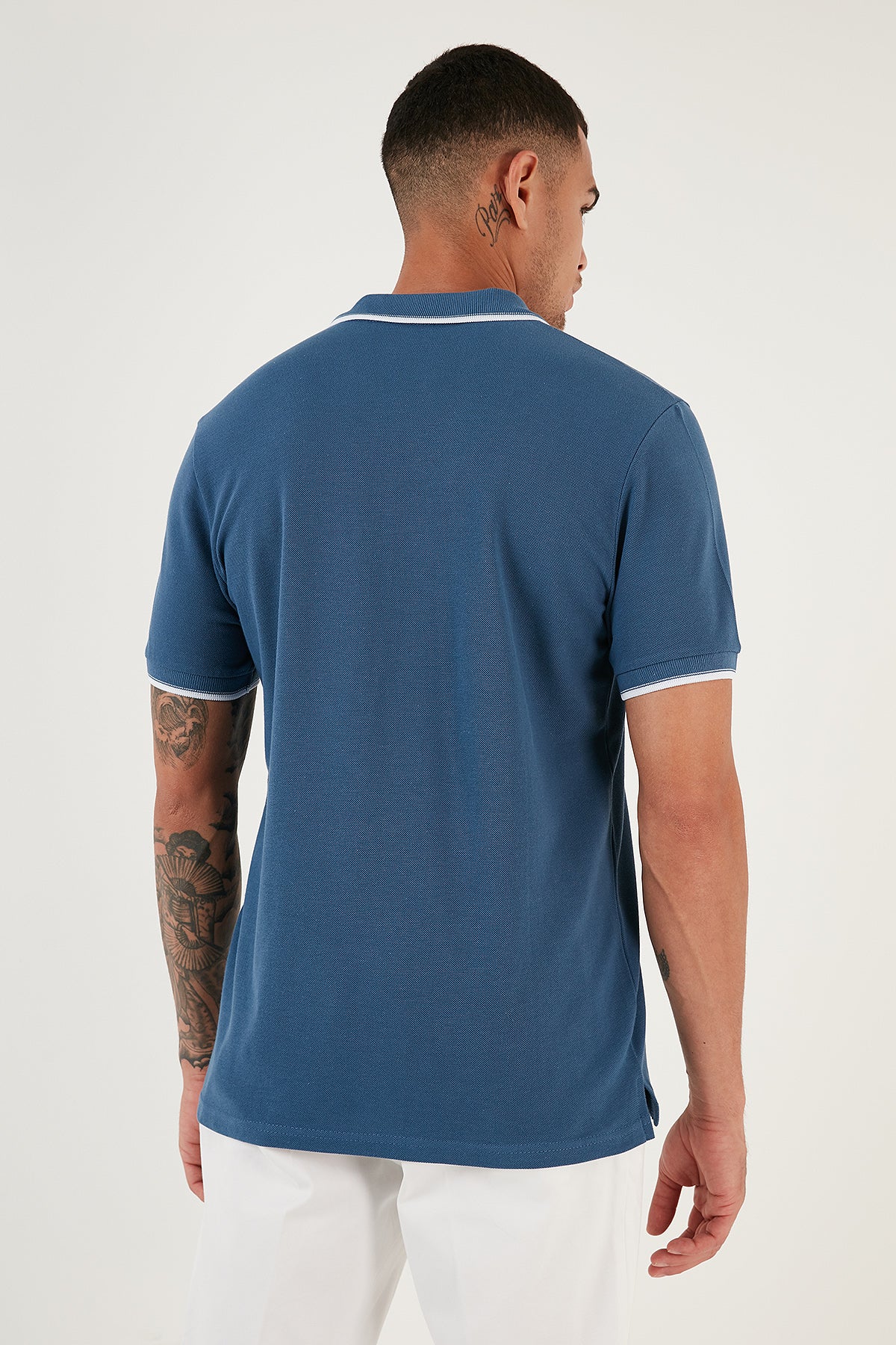 Buratti % 100 Pamuk Düğmeli Slim Fit Erkek Polo T Shirt 5902118 Koyu Mavi-Beyaz