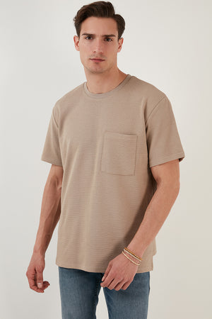 Buratti Bisiklet Yaka Tek Cepli Pamuklu Oversize Erkek T Shirt 5902305 SAFARİ