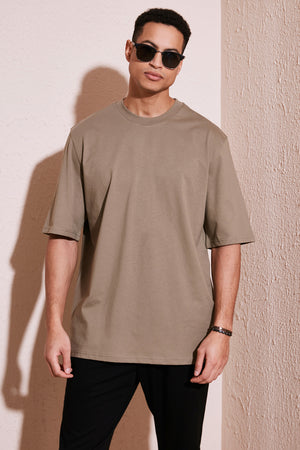 Buratti Pamuklu Oversize Bisiklet Yaka Basic Erkek T Shirt 5902365 VİZON