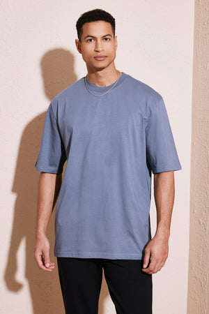 Buratti Pamuklu Oversize Bisiklet Yaka Basic Erkek T Shirt 5902365 KOYU MAVİ