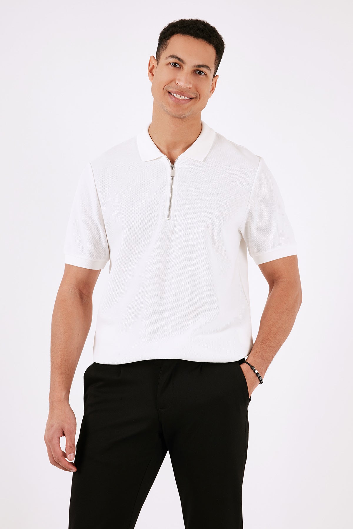 Buratti Pamuklu Regular Fit Fermuarlı Erkek Polo Yaka T Shirt 5902434 EKRU