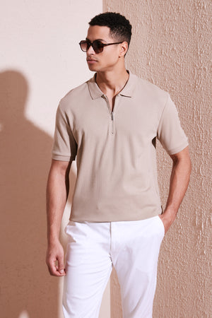 Buratti Pamuklu Regular Fit Fermuarlı Erkek Polo Yaka T Shirt 5902738 VİZON