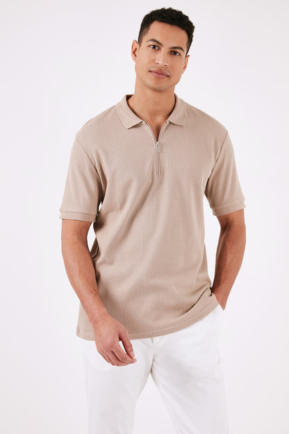 Buratti Pamuklu Regular Fit Fermuarlı Erkek Polo Yaka T Shirt 5902738 VİZON