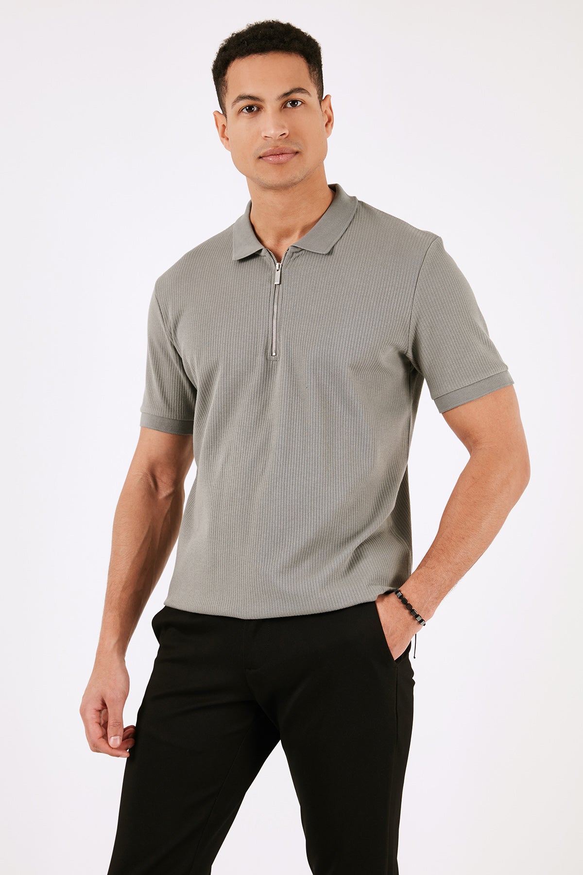 Buratti Pamuklu Regular Fit Fermuarlı Erkek Polo Yaka T Shirt 5902738 AÇIK HAKİ