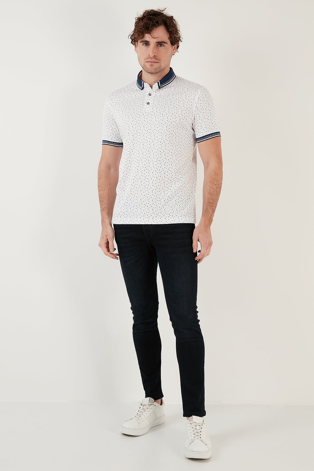 Buratti Pamuk Karışımlı Desenli Slim Fit Erkek Polo T Shirt 646B3200 BEYAZ