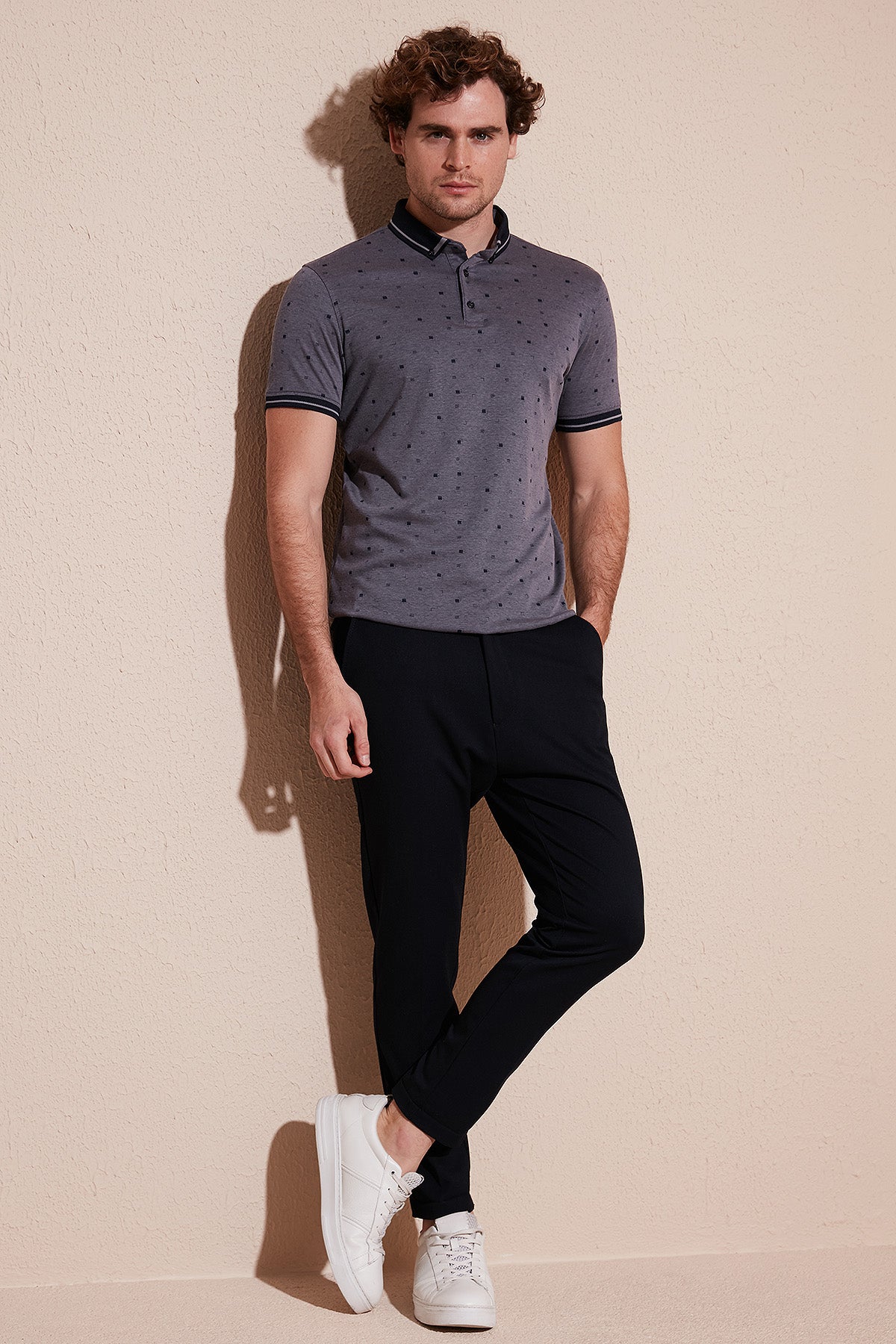 Buratti Pamuk Karışımlı Desenli Slim Fit Erkek Polo T Shirt 646B3210 LACİVERT