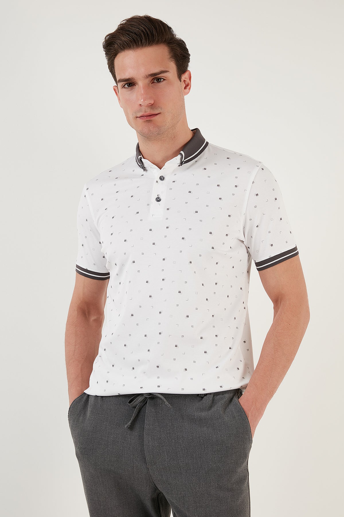 Buratti Pamuk Karışımlı Desenli Slim Fit Erkek Polo T Shirt 646B3210 BEYAZ