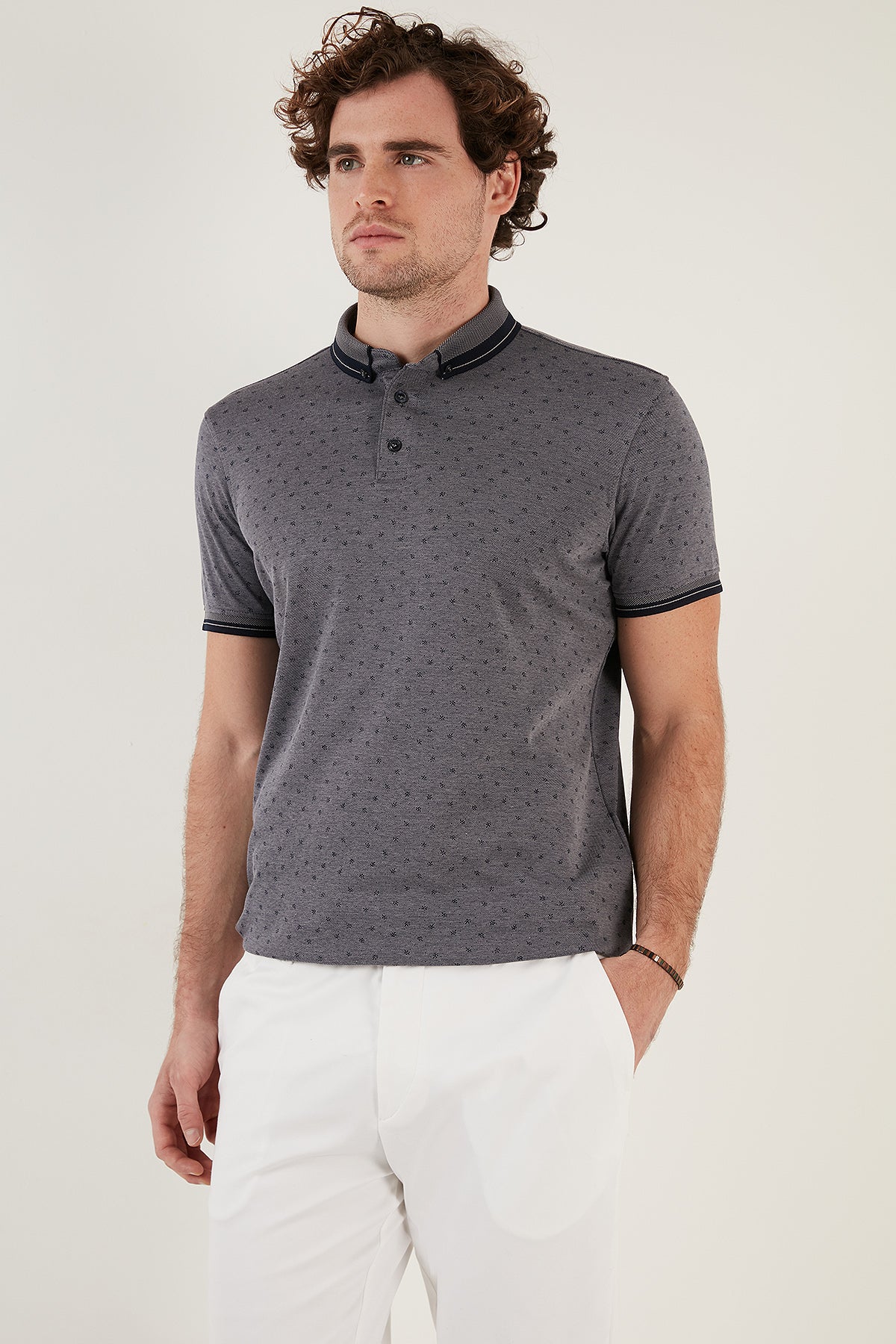 Buratti Pamuk Karışımlı Desenli Slim Fit Erkek Polo T Shirt 646B3250 LACİVERT