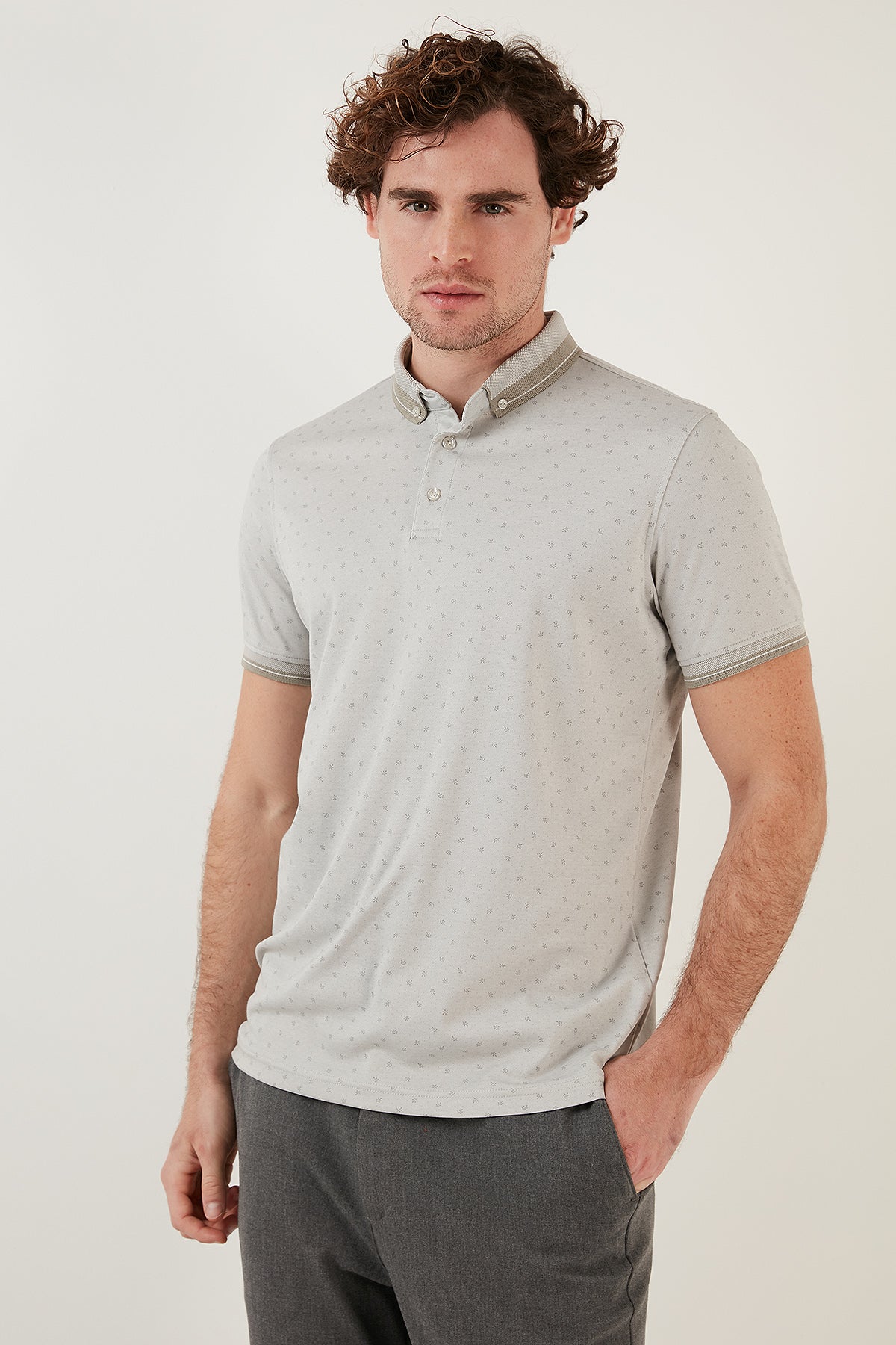 Buratti Pamuk Karışımlı Desenli Slim Fit Erkek Polo T Shirt 646B3250 GRİ
