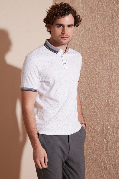 Buratti Pamuk Karışımlı Desenli Slim Fit Erkek Polo T Shirt 646B3250 BEYAZ