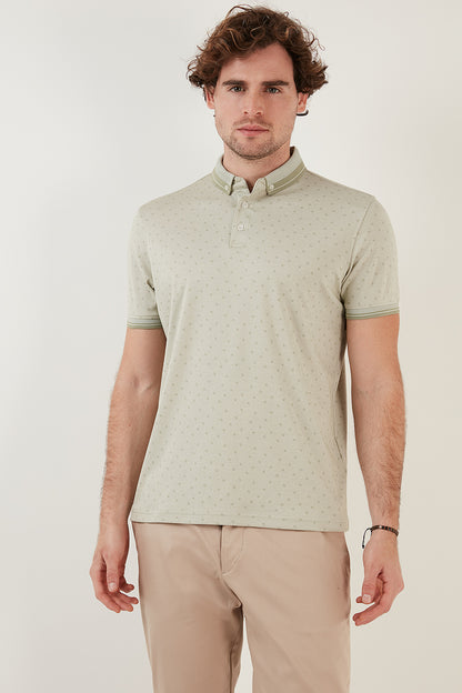 Buratti Pamuk Karışımlı Desenli Slim Fit Erkek Polo T Shirt 646B3250 ELMA YEŞİLİ