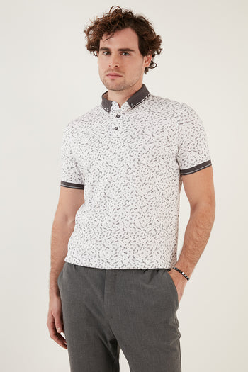 Buratti Pamuk Karışımlı Desenli Slim Fit Erkek Polo T Shirt 646B3270 BEYAZ