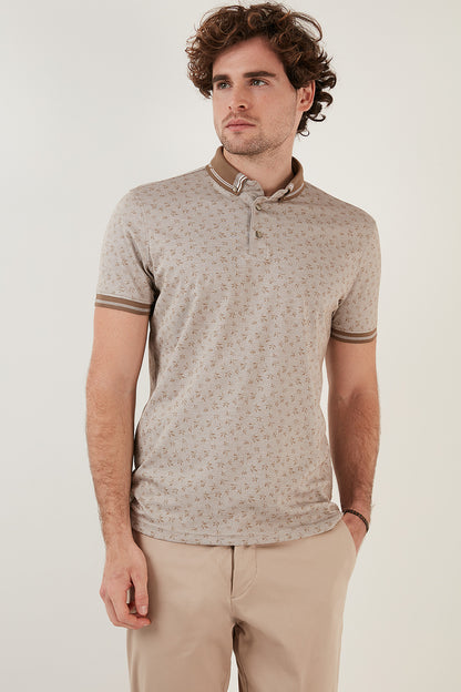 Buratti Pamuk Karışımlı Desenli Slim Fit Erkek Polo T Shirt 646B3280 BEJ