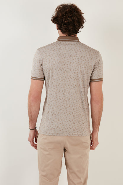 Buratti Pamuk Karışımlı Desenli Slim Fit Erkek Polo T Shirt 646B3280 BEJ