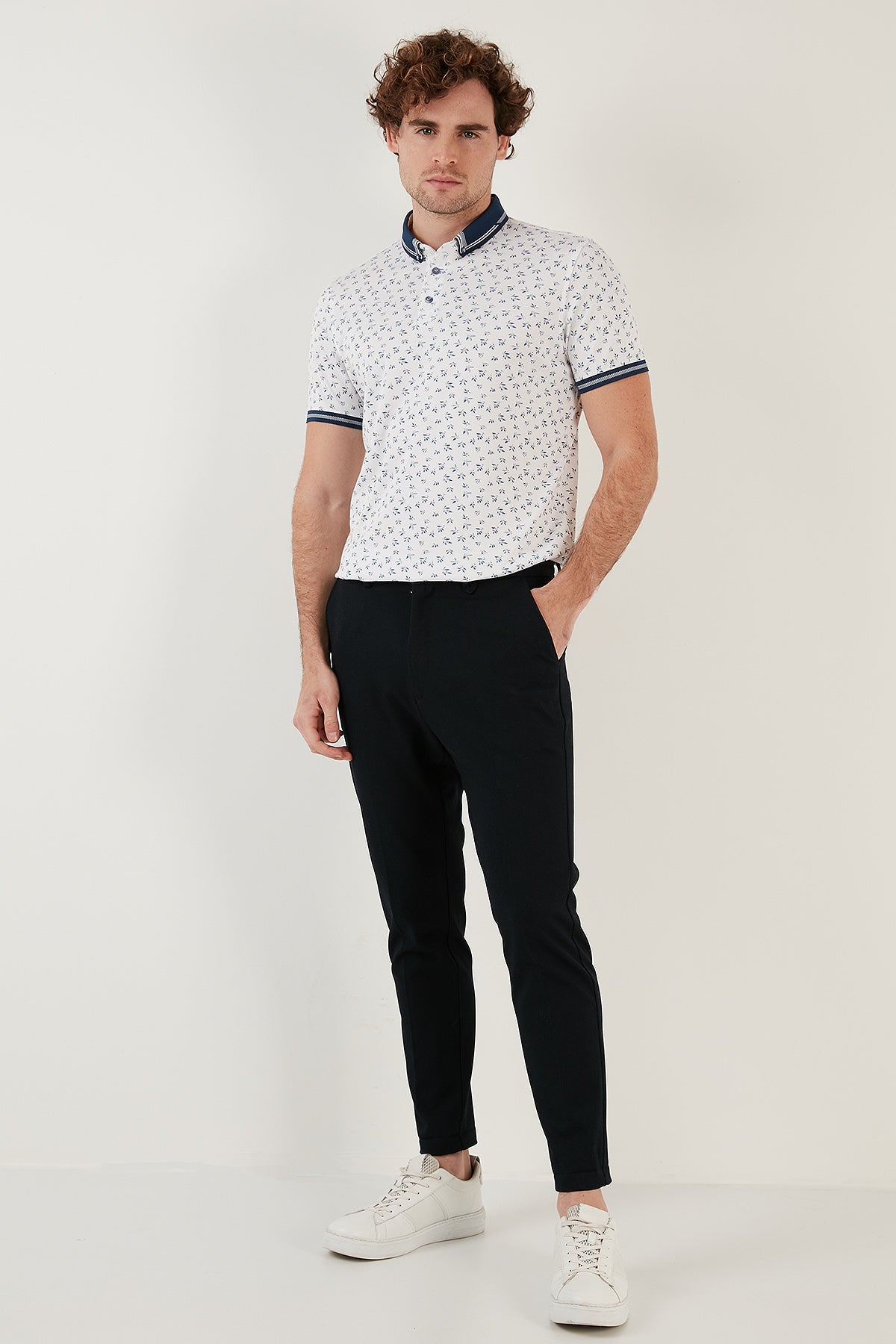 Buratti Pamuk Karışımlı Desenli Slim Fit Erkek Polo T Shirt 646B3280 BEYAZ