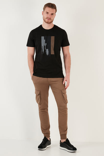 Buratti Baskılı % 100 Pamuk Slim Fit Bisiklet Yaka Erkek T Shirt 646B3780 SİYAH