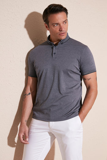 Buratti Pamuklu Slim Fit Erkek Polo T Shirt 646R1000 LACİVERT-GRİ