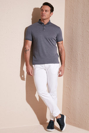 Buratti Pamuklu Slim Fit Erkek Polo T Shirt 646R1000 LACİVERT-GRİ