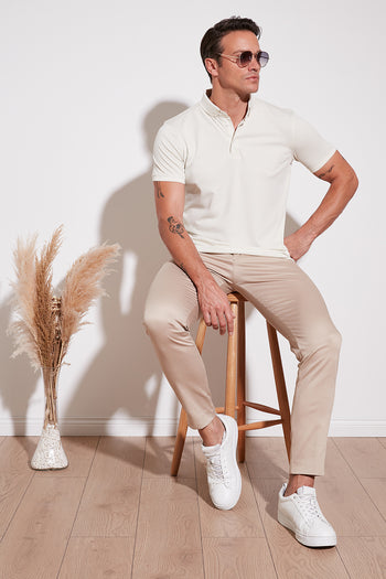 Buratti Pamuklu Slim Fit Erkek Polo T Shirt 646R1000 Ekru-Beyaz