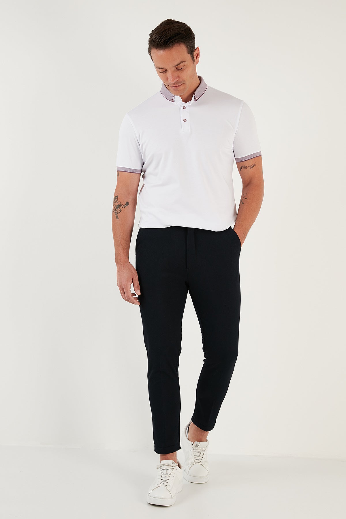 Buratti Pamuklu Slim Fit Erkek Polo T Shirt 646R4560 Beyaz-Lila