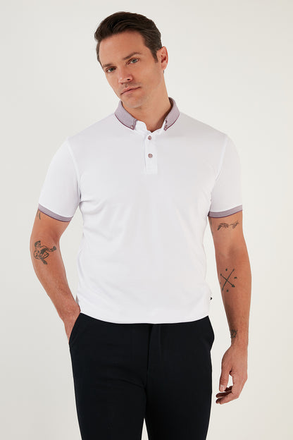 Buratti Pamuklu Slim Fit Erkek Polo T Shirt 646R4560 Beyaz-Lila