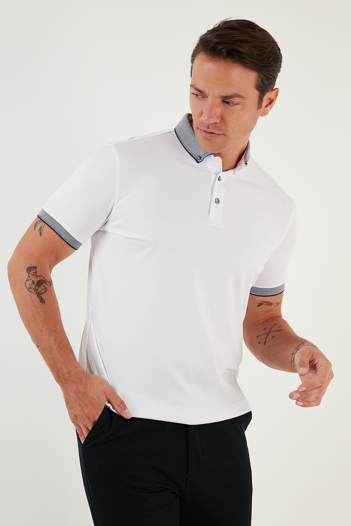 Buratti Pamuklu Slim Fit Erkek Polo T Shirt 646R4560 BEYAZ-LACİVERT